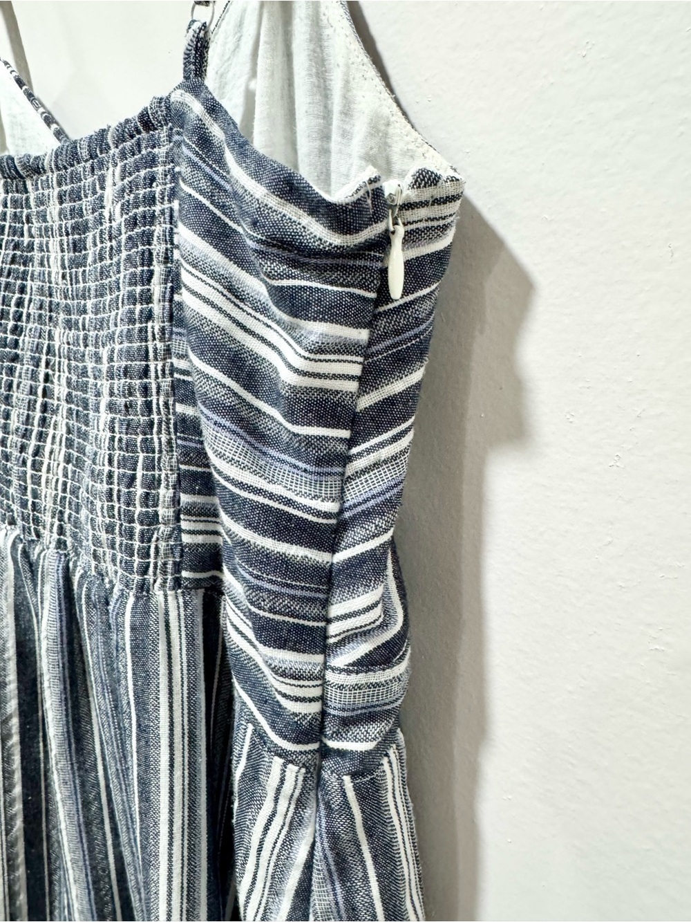 Hem & Thread Navy White Striped Faux Wrap Midi Dress Tie‎ Waist Spaghetti Size S - Picture 5 of 7